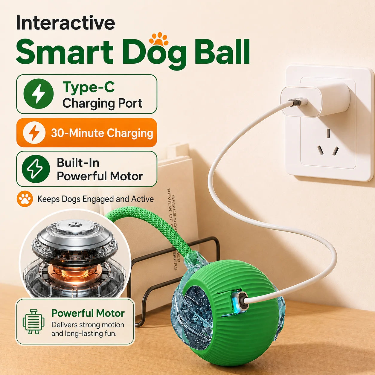 Cosypaws™ Interaktiver Automatikball – Wiederaufladbares Spielzeug für Hunde & Katzen